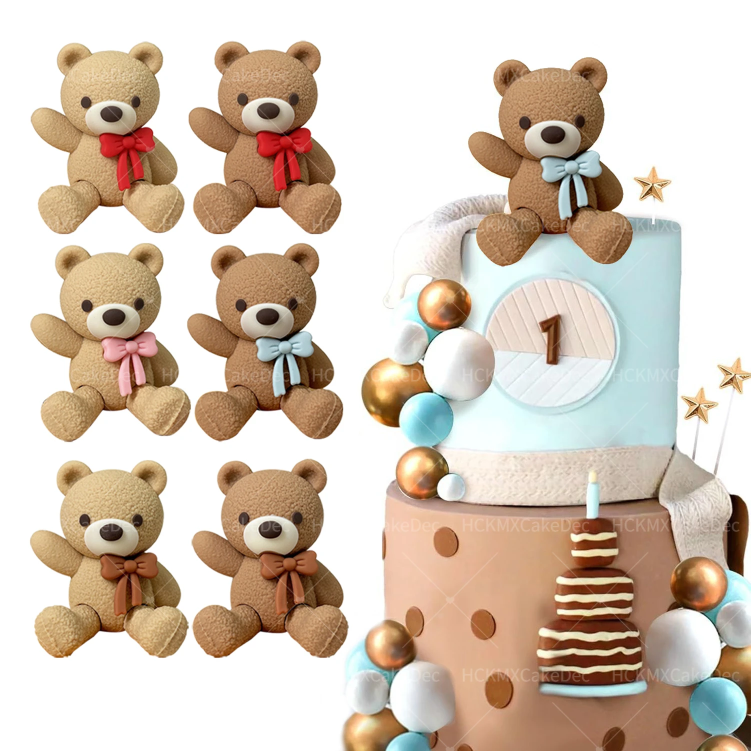 1pc 3D Nette Stereoskopische Braune Schleife Bär Puppe Kuchen Topper für Geburtstag Valentinstag Hochzeit Party DIY Kuchen dekoration