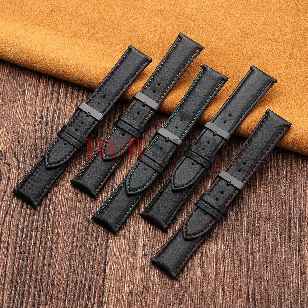 Carbon Fiber Leather Watch Band with Quick Release - Premium 20mm/22mm Strap