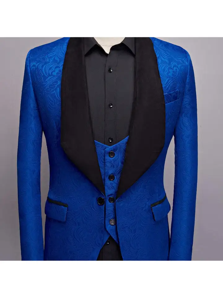 Mens Floral Tuxedo Jacquard Slim Suit Set