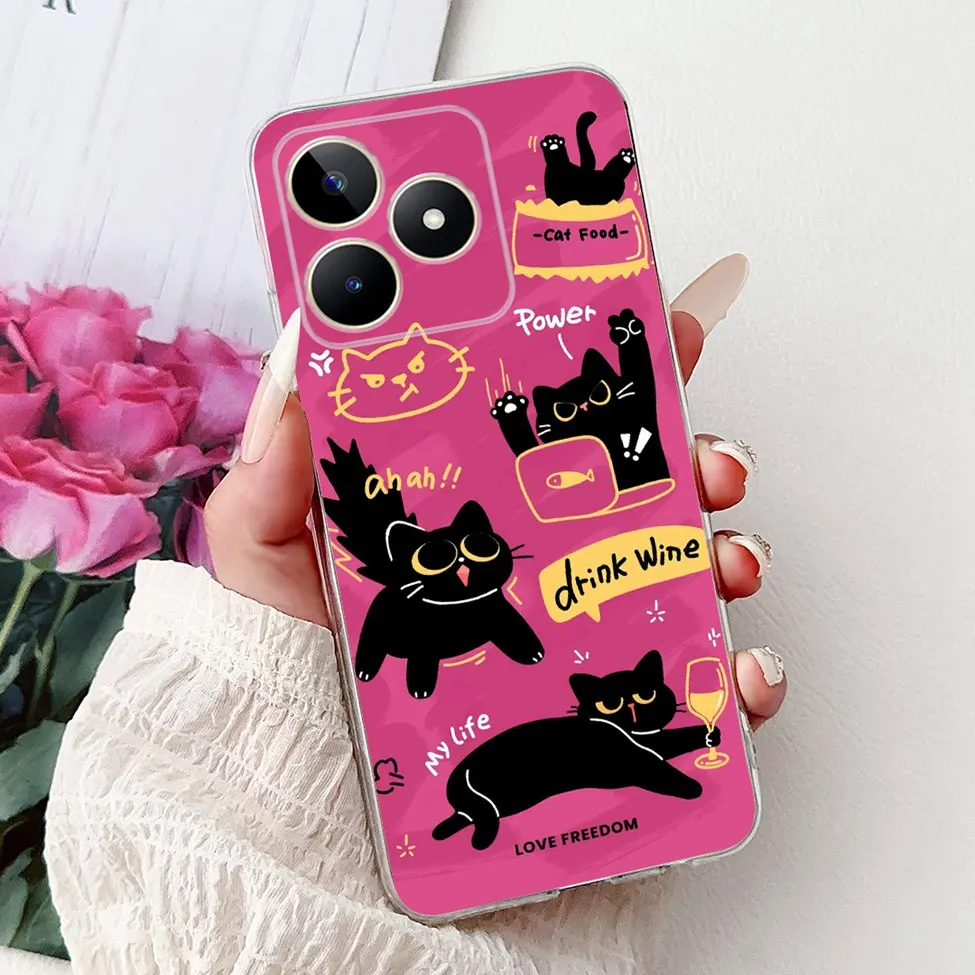 Clear Cute Cat & Butterfly Design Phone Case with Flower Accents - Stylish Protective Back Cover