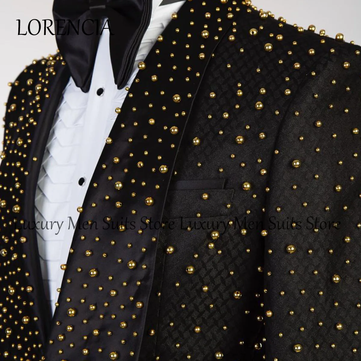 Customized  Bead Crystals Men Suits Slim Fit Groom Wedding Tuxedos 3 Pieces Sets Bridegroom Prom Blazers Fashion Terno Masculino 4