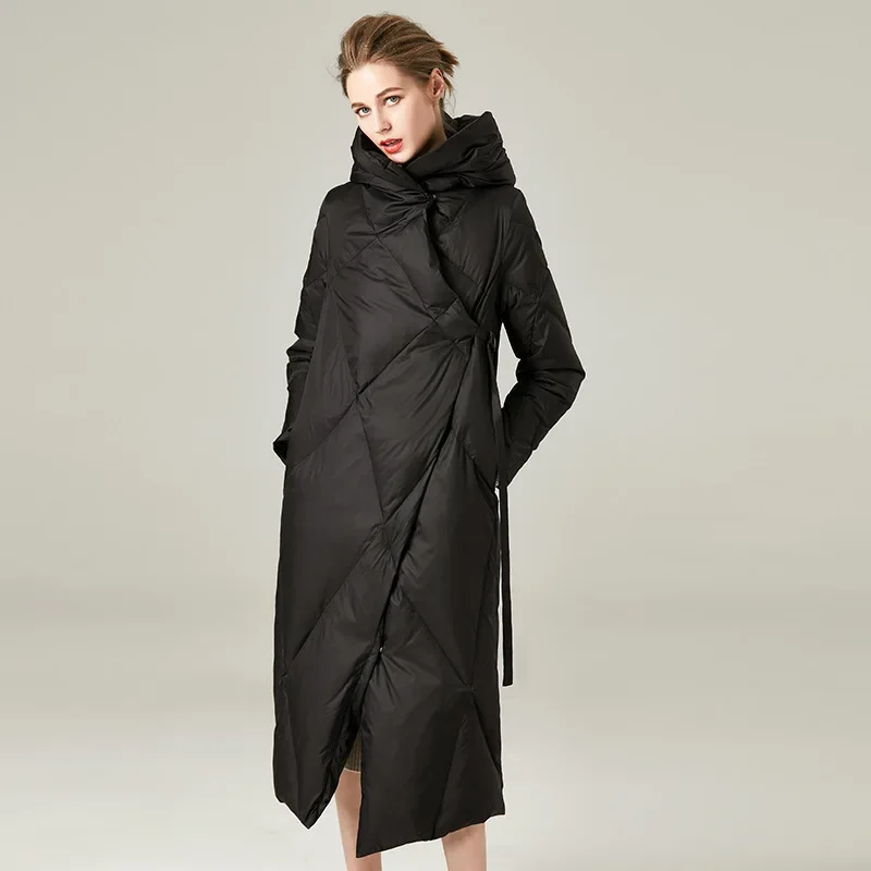 Down jacket women's long knee length 2023 autumn/winter new thickened white duck down outdoor cold down jacket