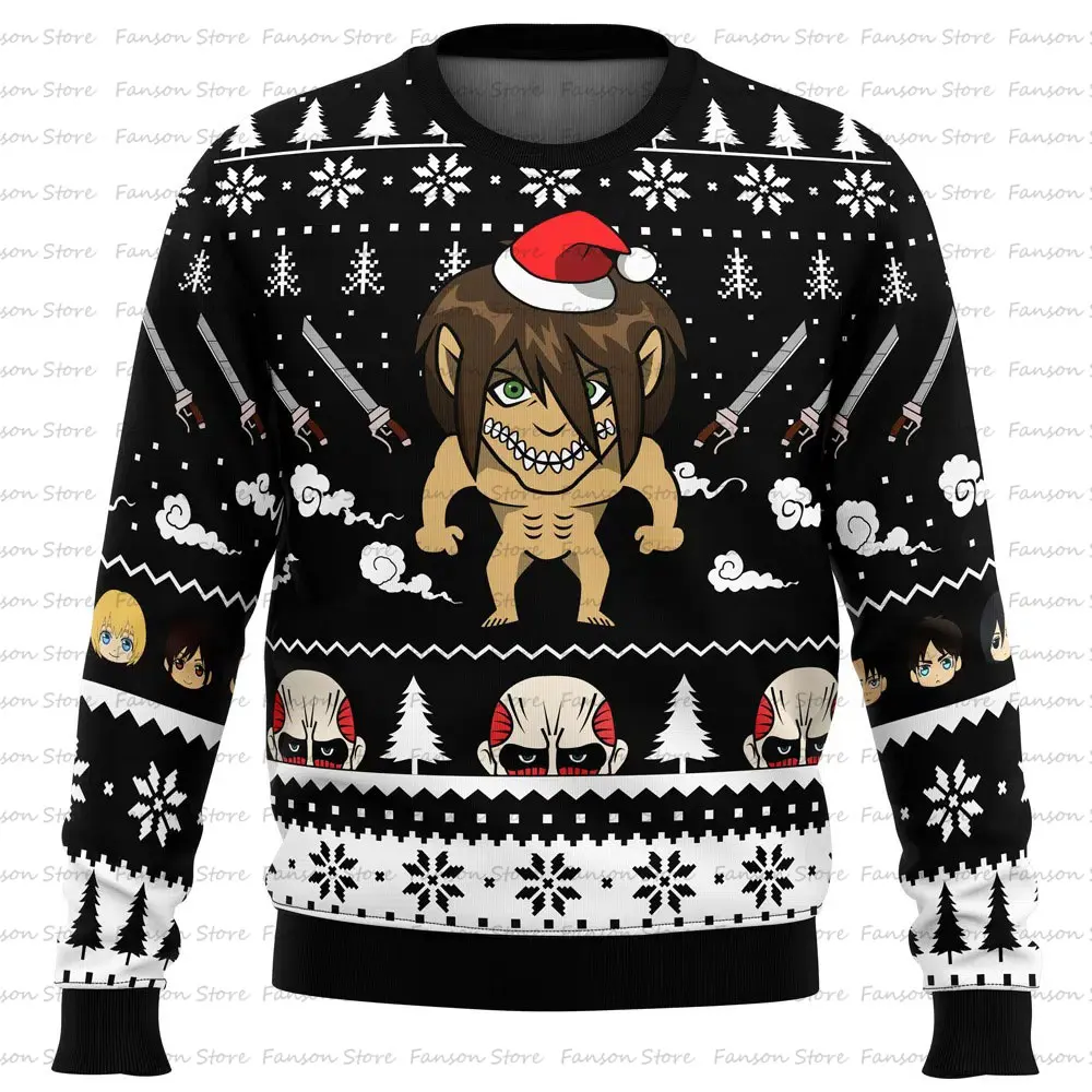 thumbnail image 1 of Suéter navideño feo de Levi Ackerman Attack on Titan, sudadera con capucha de dibujos animados de anime para mujer y hombre, moda 2025 para parejas, 1 of 5