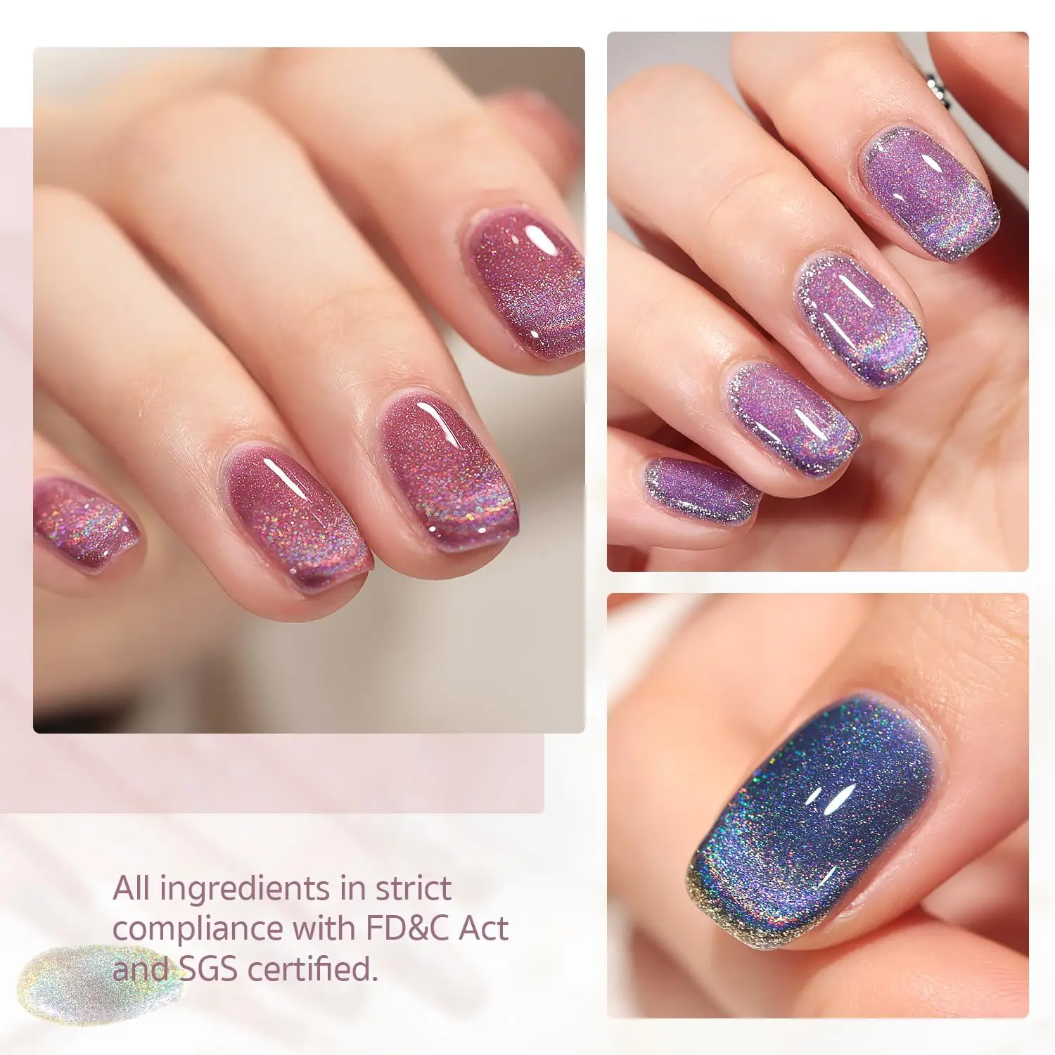 Makartt Cat Eye Gel Nail Polish Universal Rainbow Holographic Gel Polish Bronze Gaze Sparkly Glitter Unique Magnetic Effect Nail