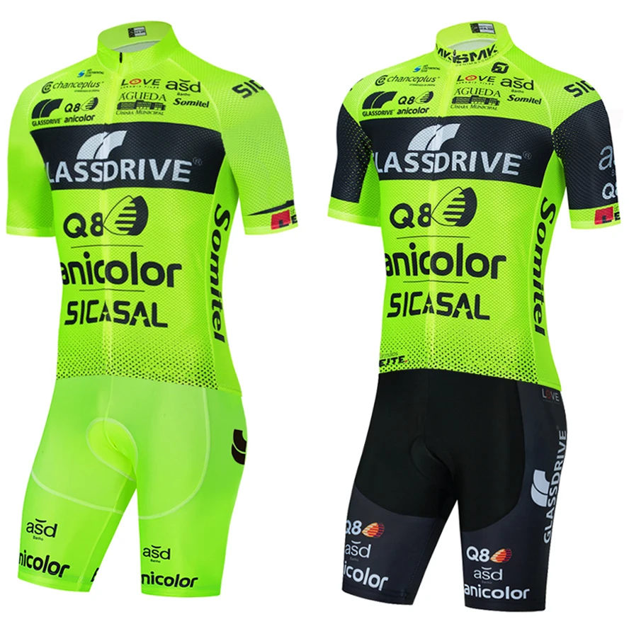 Fluor Yellow Cycling Jersey Glassdrive Team Bike Maillot Jersey Shorts Suit Men 20D Road Ropa Bicycl Tshirt Pantaloni Abbigliamento