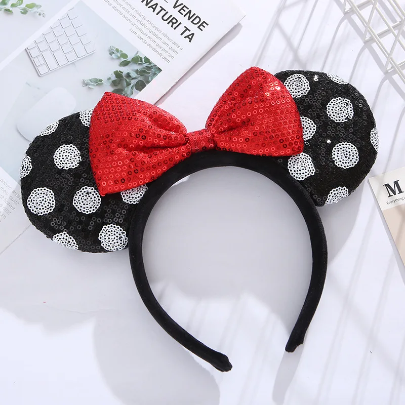 Disney Princess Hair Accessory Mickey Sequins Polka Dots Butterfly Tie Hair Headband Amusement Park Cute Accessory