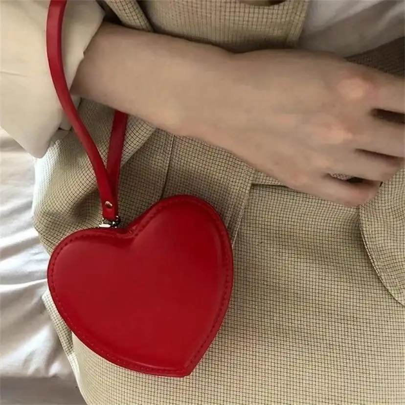 New Love Bag Handheld Bag For Women At Work Coin Wallet Ins Style Cute Mini Versatile Handheld Bag Kawaii PU Leather Heart Bag