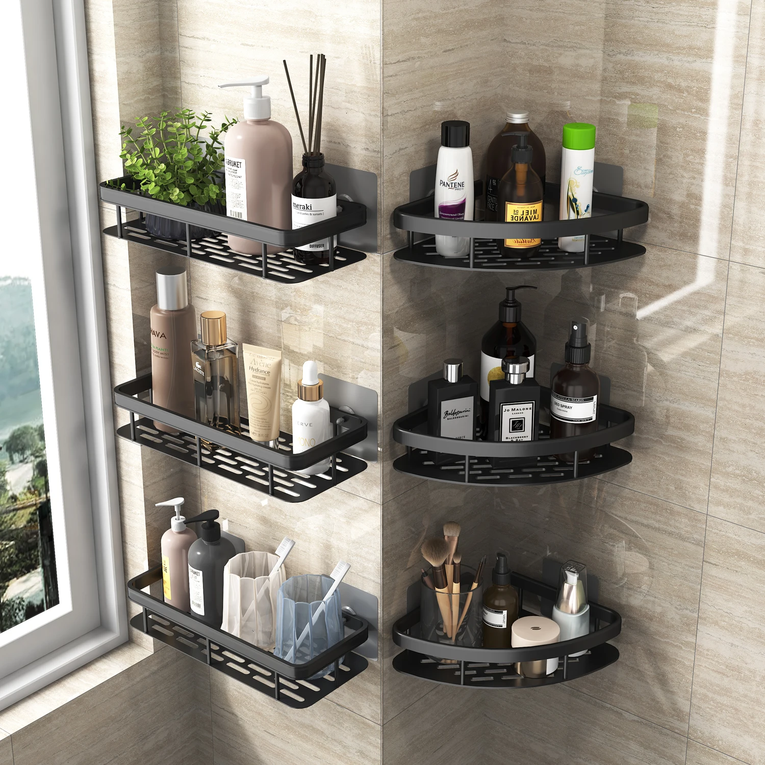 Bathroom Shelf No Drill Aluminum Alloy Shampoo Storage Rack Wall Mounted Toilet Shower Corner Shelves Bathroom Accessories 3