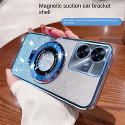 Soft Bling Glitter Case with Magnetic Ring Stand for Realme C20A (Blue)