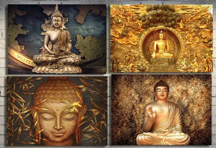 

Gold Buddha Statue with World Map Shakyamuni Print Art Canvas Poster For Living Room Decor Home Wall Picture