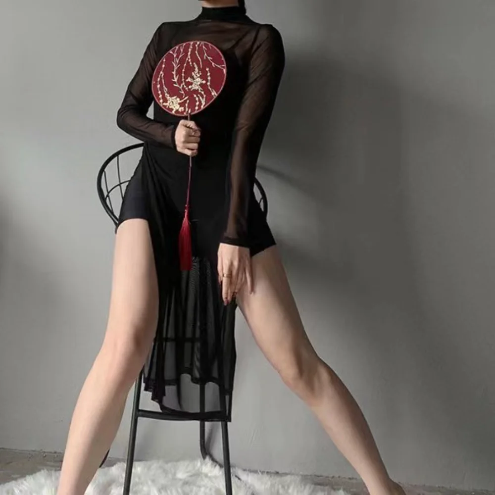 

Long Sleeve Dance Gymnastics Dress + Sling Tank Top + Shorts Adult Modern Dance Clothes Practice Leotards Jazz Costume for Women