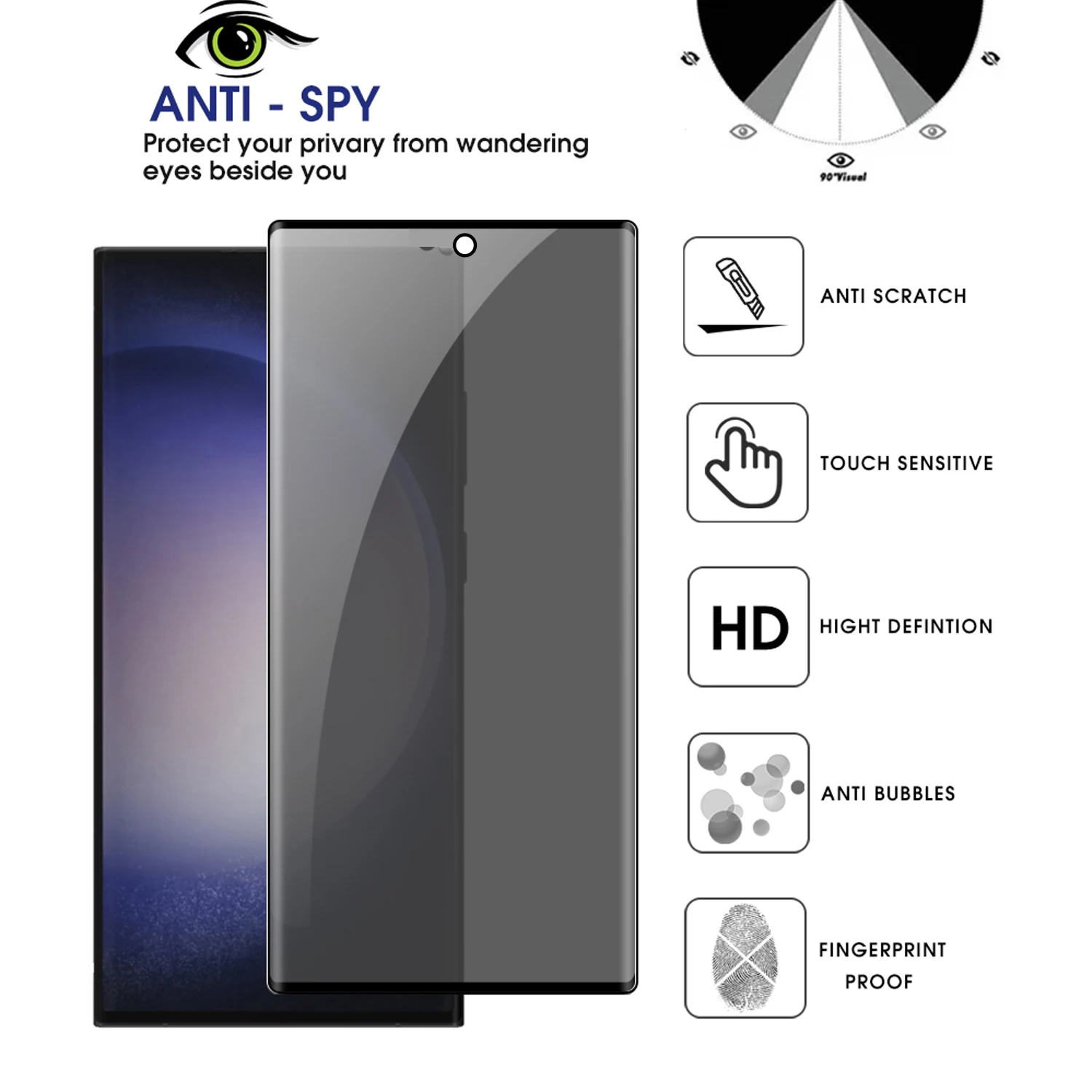 Anti-Spy Tempered Glass for Samsung Galaxy S23/S24/S25 Plus Ultra Easy to Install Privacy Screen Protectors Films for S25U S24U