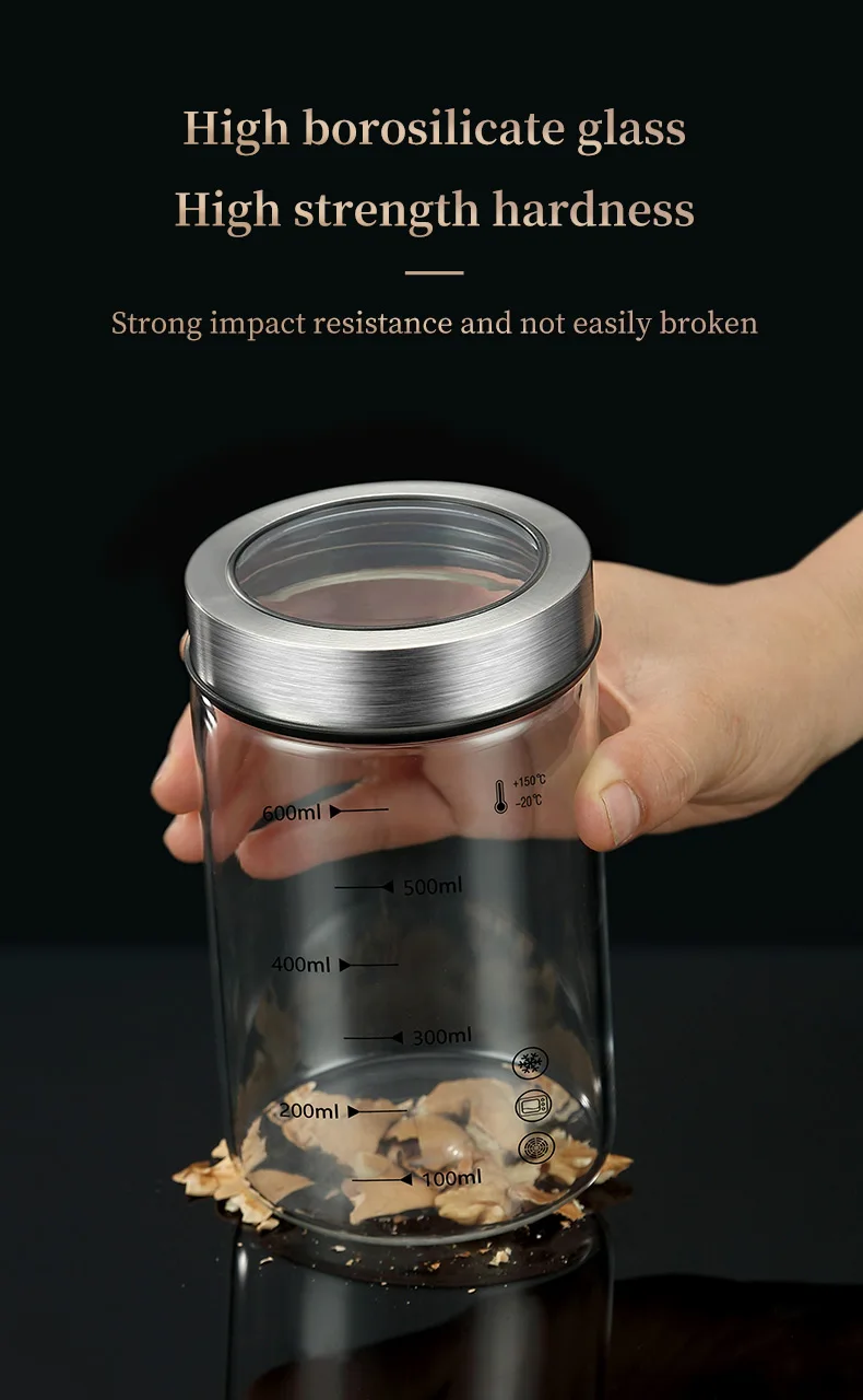 High Borosilicate Glass Storage Jar - Moisture-Proof Kitchen Sealed Container for Coffee Beans