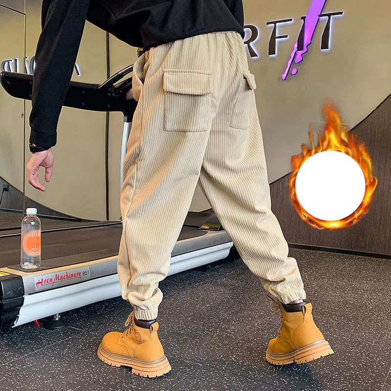 Autumn Winter KPOP Fashion Style Harajuku Slim Fit Trousers Loose All Match Casual Pants Thick Harem Pant Pockets Sweat Pants