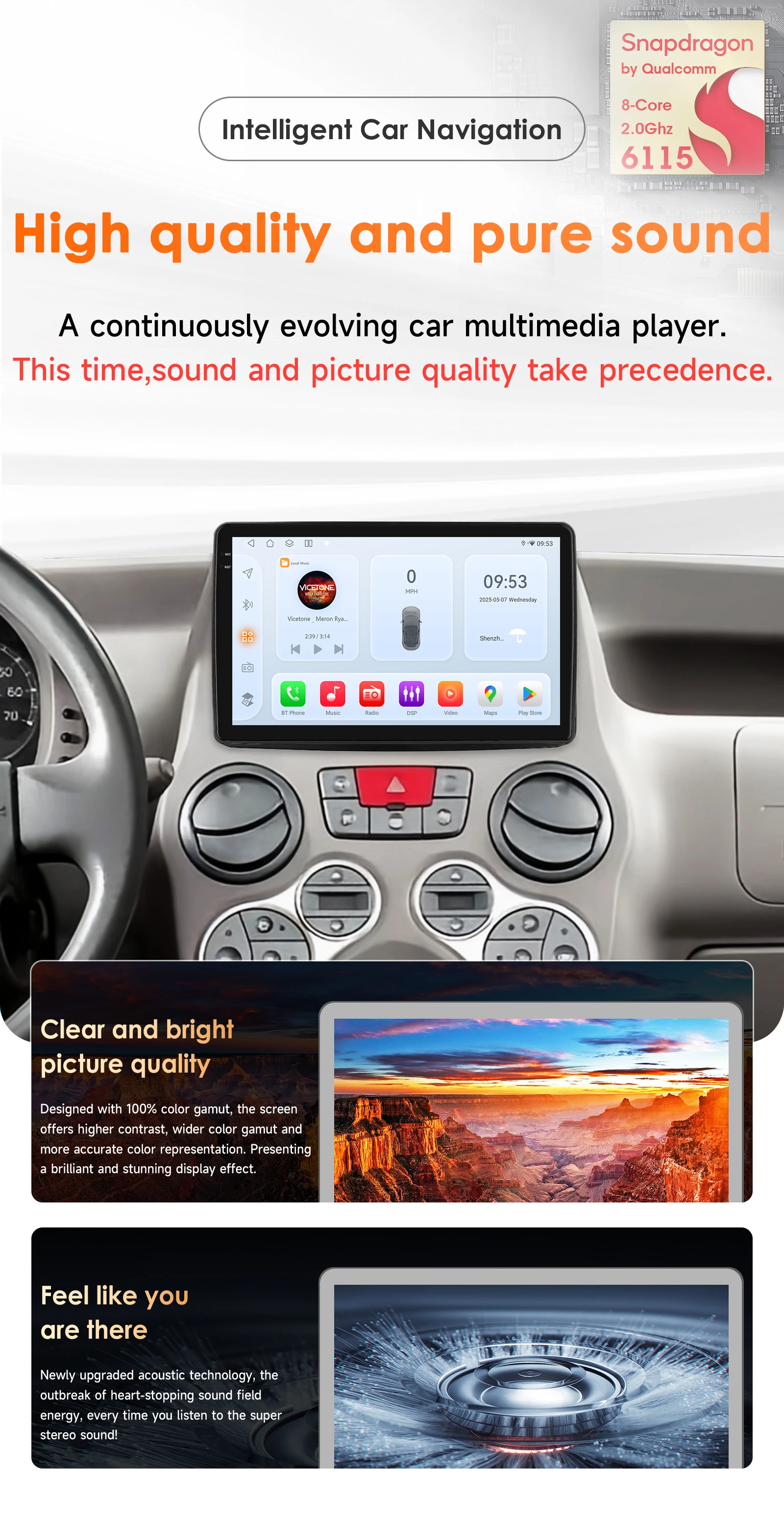 Hizpo 2Din 9 Zoll Android Autoradio für Fiat Panda 2003–2012 Snapdragon 6115 RDS DSP GPS Navi Auto Carplay 4G BT SWC 360 ° CAM – Detail 2