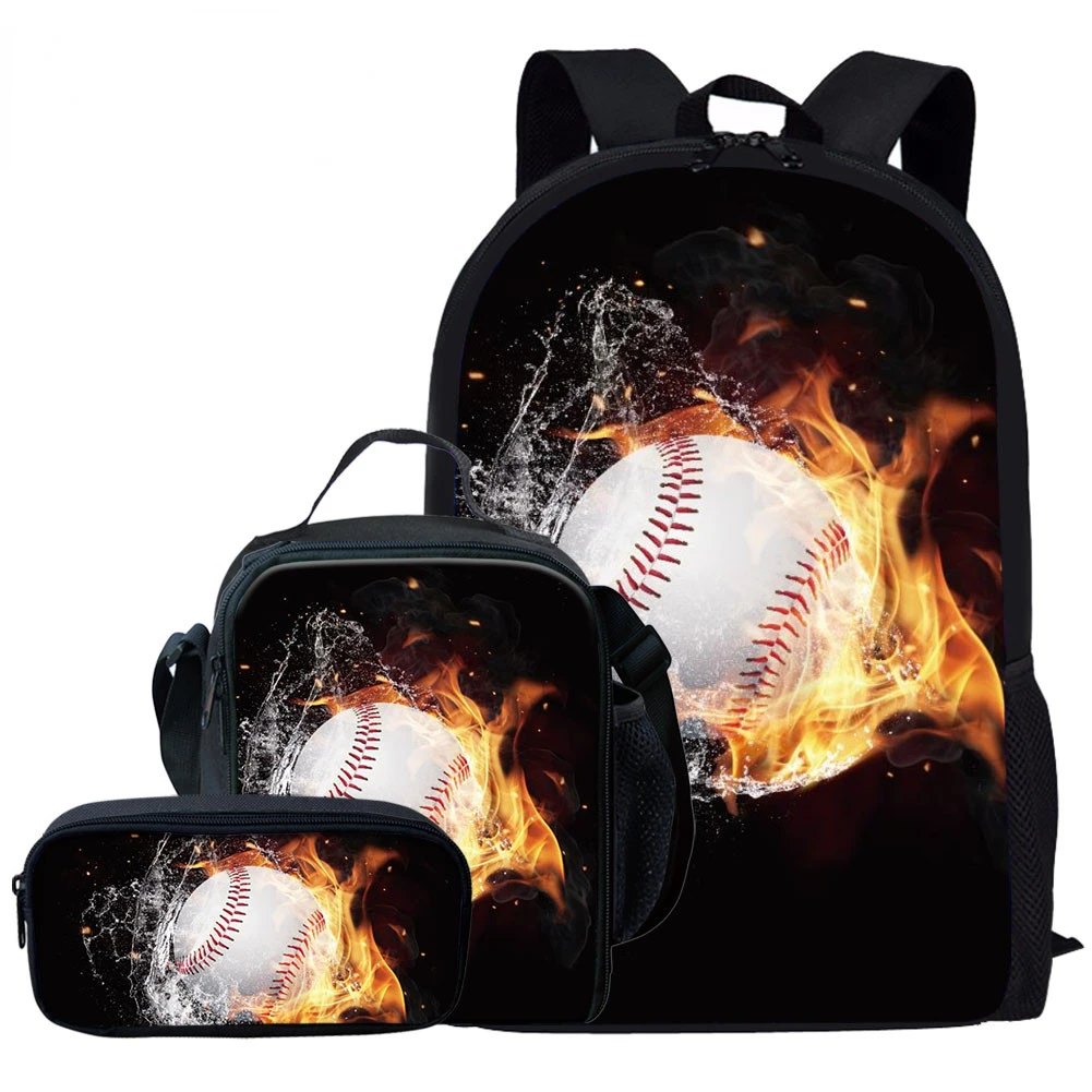 Harajuku Flame Basketball Football 3pcs/Set Backpack 3D Print School Student Bookbag Anime Laptop Daypack Lunch Bag Pencil Case