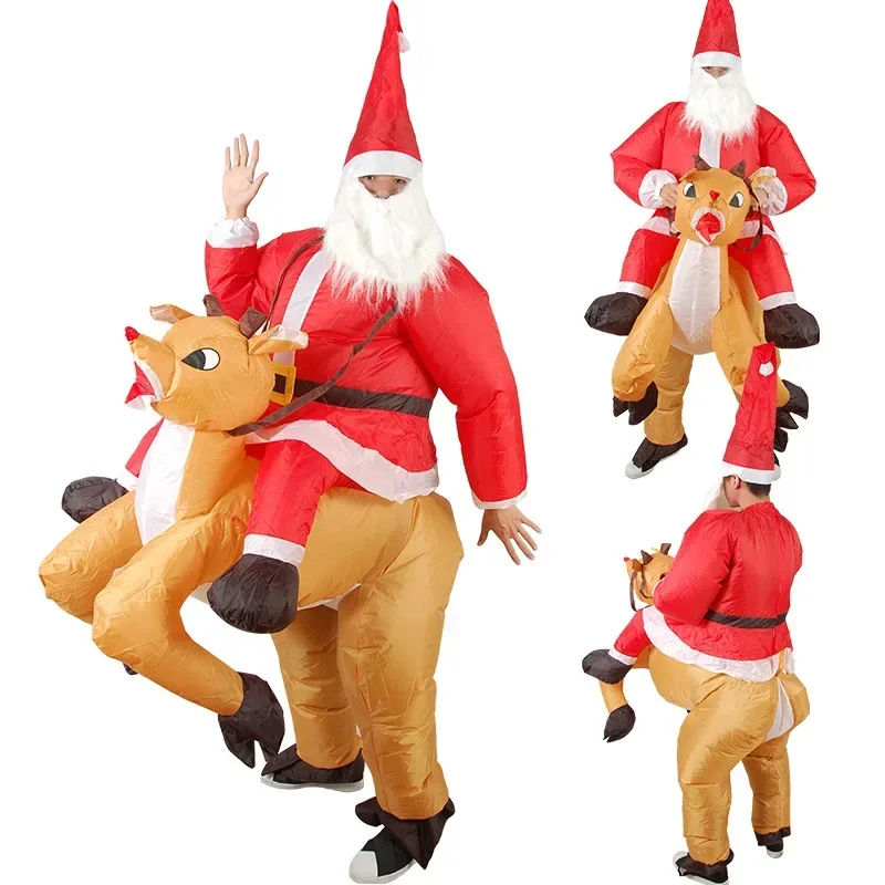 

Riding Deer Santa Claus Inflatable Costume Funny Christmas Cosplay Costume Adults Reinder Dress Up Clothes Carnival Party