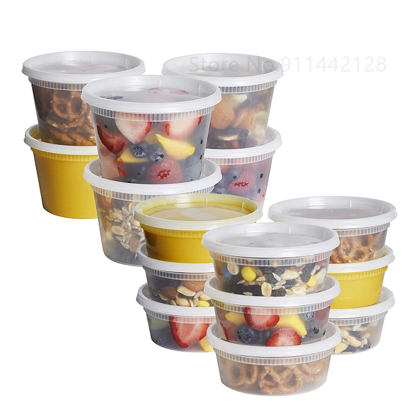 240ml/480ml Plastic Deli Disposable Food Storage Containers with Airtight Lids Food Containers for Salads Kitchen Fridge Storage