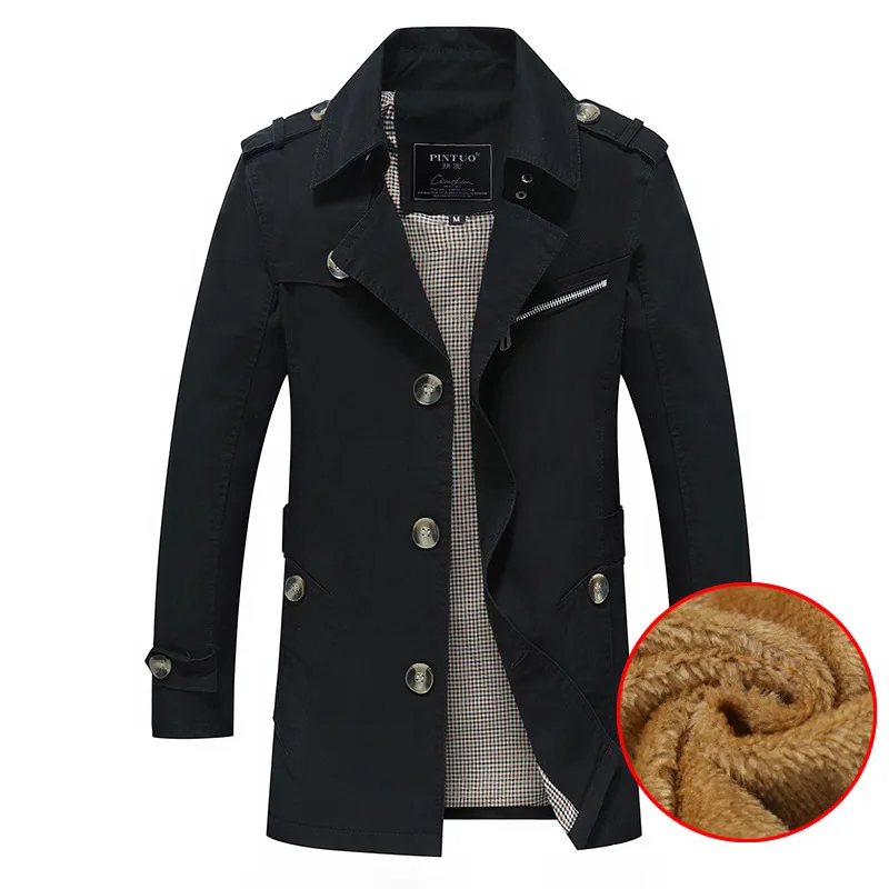 

Теплая мужская повседневная куртка средней длины, бархатная утепленная хлопковая ветровка, Мужское пальто