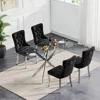 5 Piece Glass Dining Table Set, 51" Rectangular Glass Table and 4 Velvet Upholstered Chairs, Glass Dining Table Set for 4 1