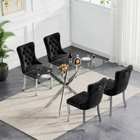 5 Piece Glass Dining Table Set, 51" Rectangular Glass Table and 4 Velvet Upholstered Chairs, Glass Dining Table Set for 4 1