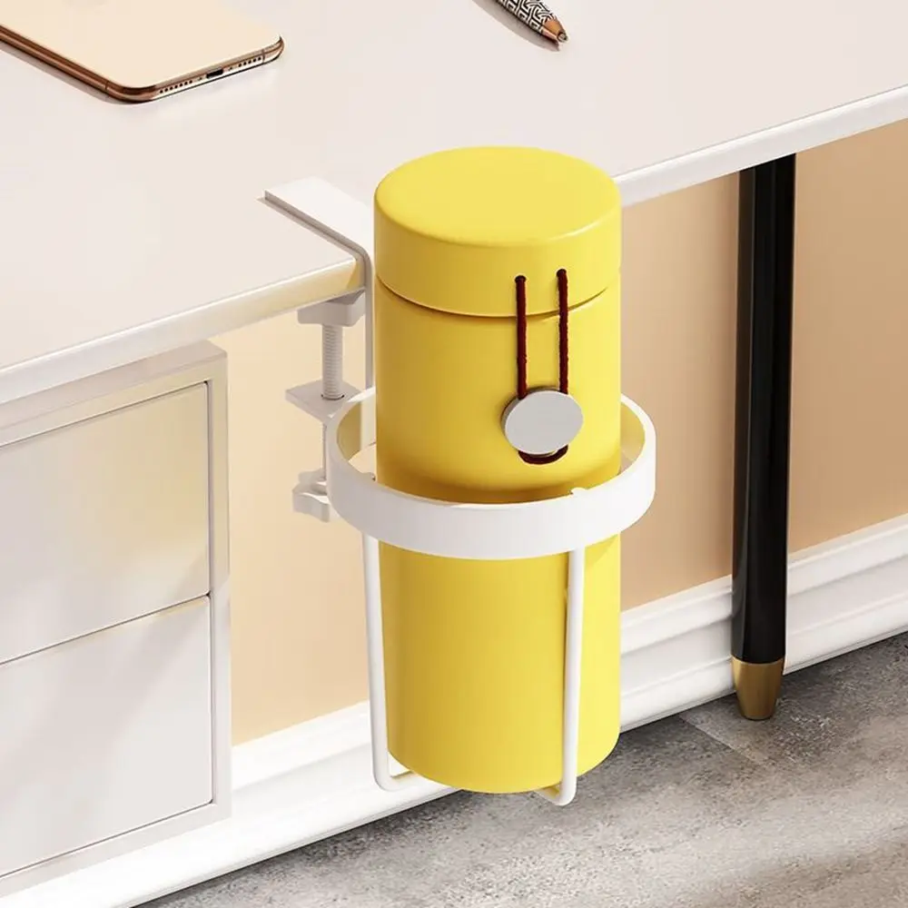 Home Clip On Table Cup Holder Horizontal Vertical Mount Anti Spill Office Desktop Mug Rack Metal Clamp Water Bottle Storage Tray 6
