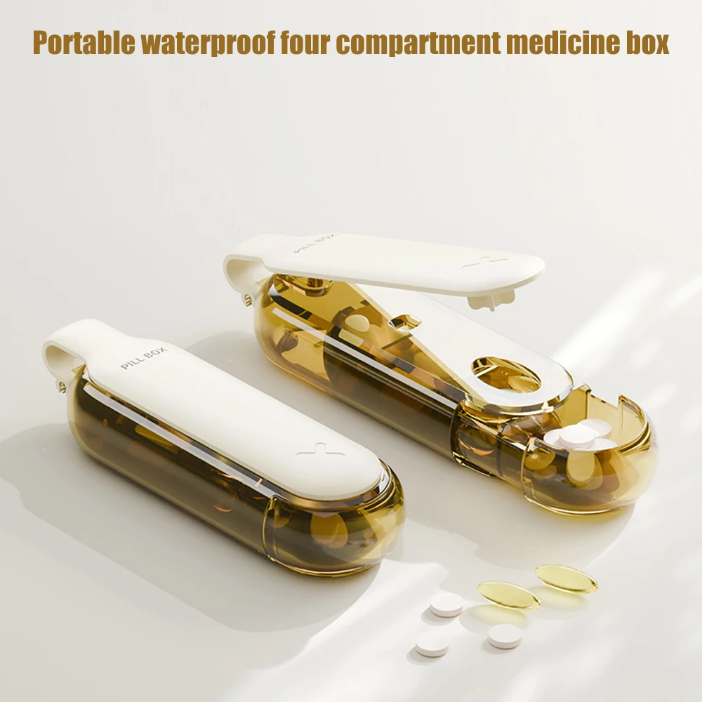 Compact BPA-Free Pill Dispenser with 4 Compartments and Slide-Open Organizer for Daily Vitamins and Supplements