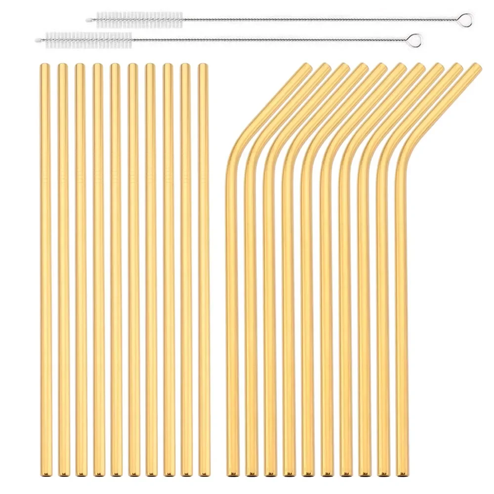 Reusable Black Stainless Steel Straw Set with Cleaning Brush - 20-Piece Drinking Straw Collection