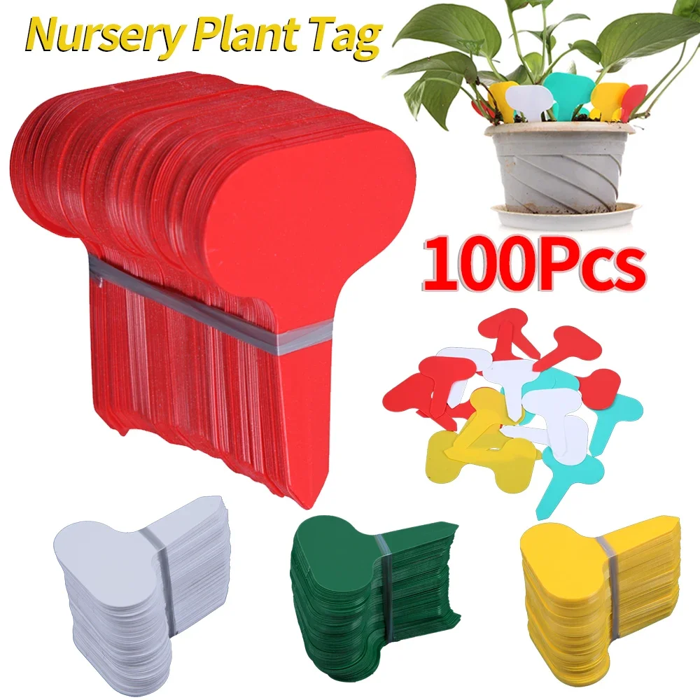 T-Shape Garden Plant Labels Waterproof Plastic PVC Plant Tags Markers Nursery Garden Labels Seedling Tray Pots Decoration 100Pcs garden plant labels
