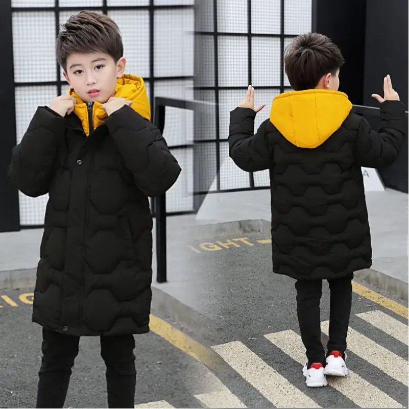 Children's down jacket new winter boys' and girls' Plush warm medium length jacket hooded large wool collar cotton padded down jacket children jackets girls coat
