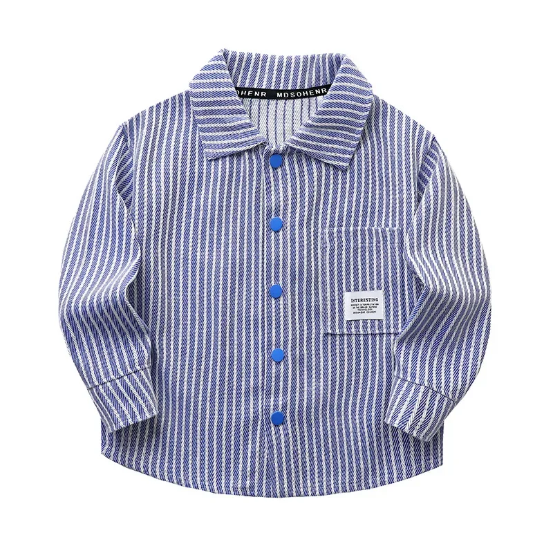 Stylish Children's Striped Shirt New Spring/Autumn Trendy Jacket Lapel Long Sleeve Streetwear For Boys Aged 10-16