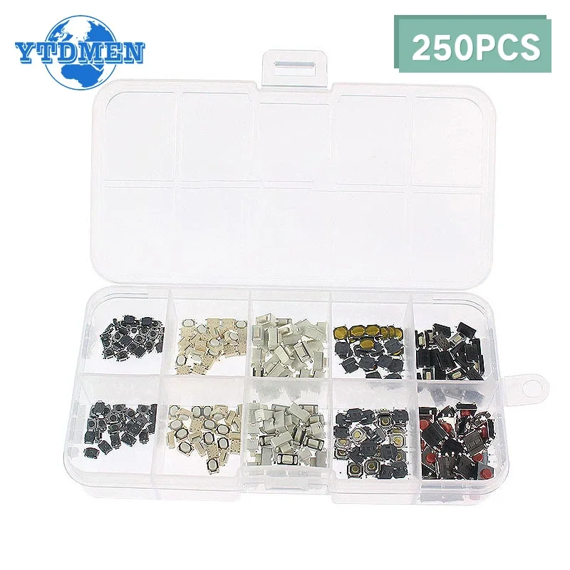 250PCS 10 Types Car Remote Control Tablet Actile Push Button Switch Kit Car Keys Button Touch Microswitch with Box