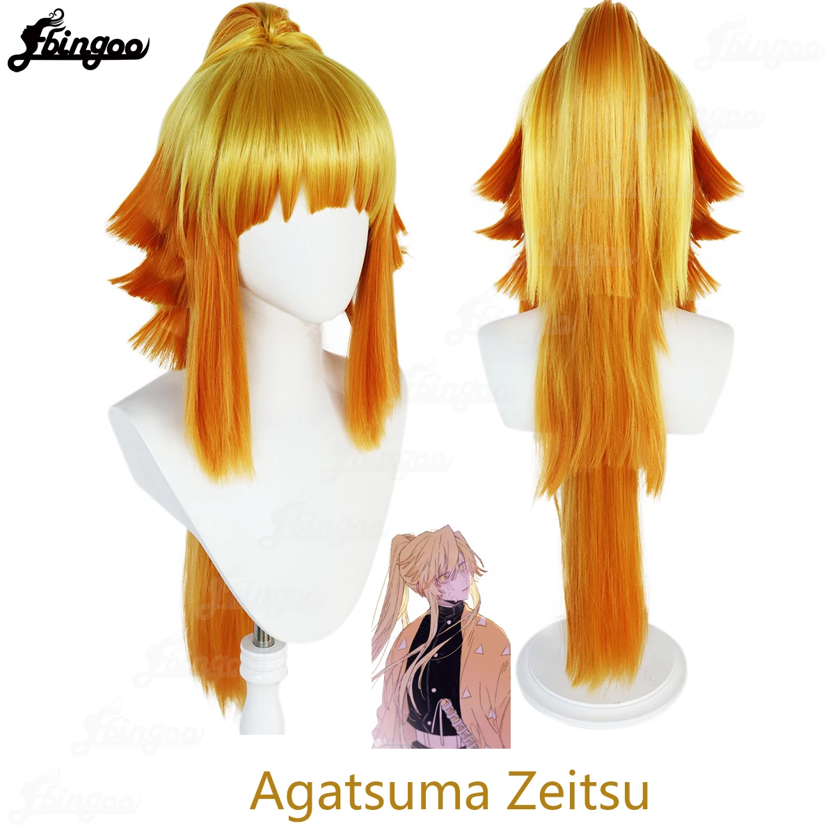 Ebingoo Demon Slayer Agatsuma Zenitsu Cosplay Wig Female Acting and Long Hair Halloween Carnival Yellow Gradient  Cos Anime Wig engraved wooden hand cranked music box happy birthday anime demon slayer you are my sunshine fly me to the moon gifts to wife