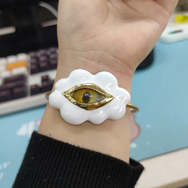 Women Vintage Cloud Demon Eye Bracelet Open-End Bangle Girl's Metal Charms Jewelry Party Costume Accessory Gift