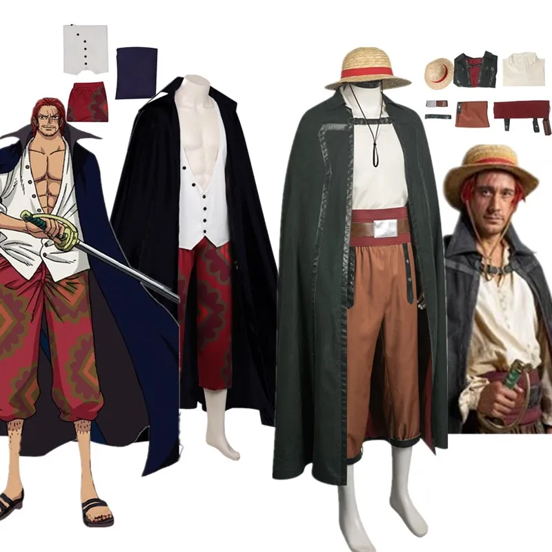 

One Cos Piece Shanks Cosplay Costume Adult Men Fantasy Pirate Shirt Cloak Hat Outfits Halloween Carnival Party Disguise Suit