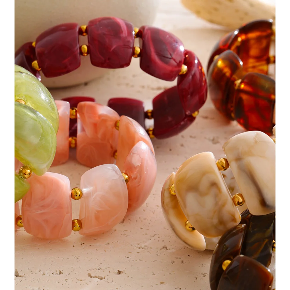 Yhpup Resin Bracelet Bangle 2025 Trendy Stainless Steel Wrist Jewelry