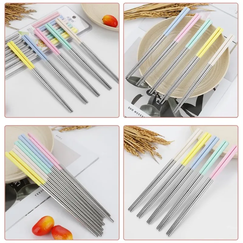 Premium Stainless Steel Travel Chopsticks with Wheat Straw Handle Non-Slip Reusable Easy To Clean for Sushi Food and Kitchen Use