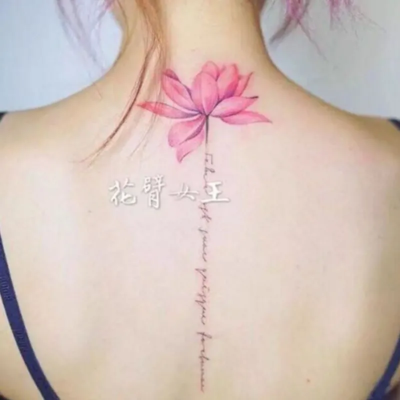 

Pink Lotus Flower Tattoo Sticker for Women Back Waterproof Fake Tattoo Sexy Letter Art Temporary Tattoos Lasting Tatoo Sticker