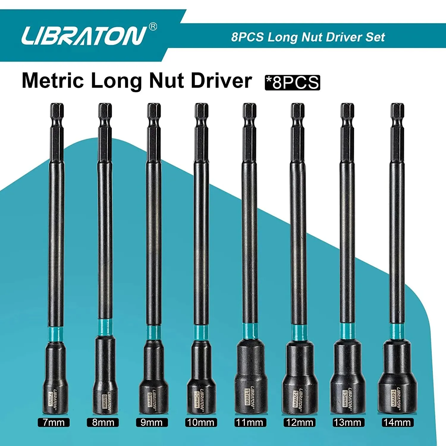 Libraton 8PCS Magnetic Nut Driver Set Metric Long Nut Drivers Impact Drill Long Shank Nut Driver Bits Hex Shank Long Power Bits 2