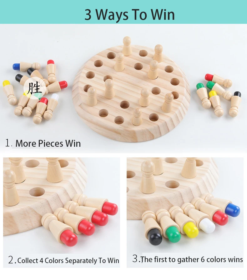 Montessori Educational Kids Wooden Memory Match Stick Chess Game Fun Block Board Game Color Cognitive Ability Toy for Kids Gift