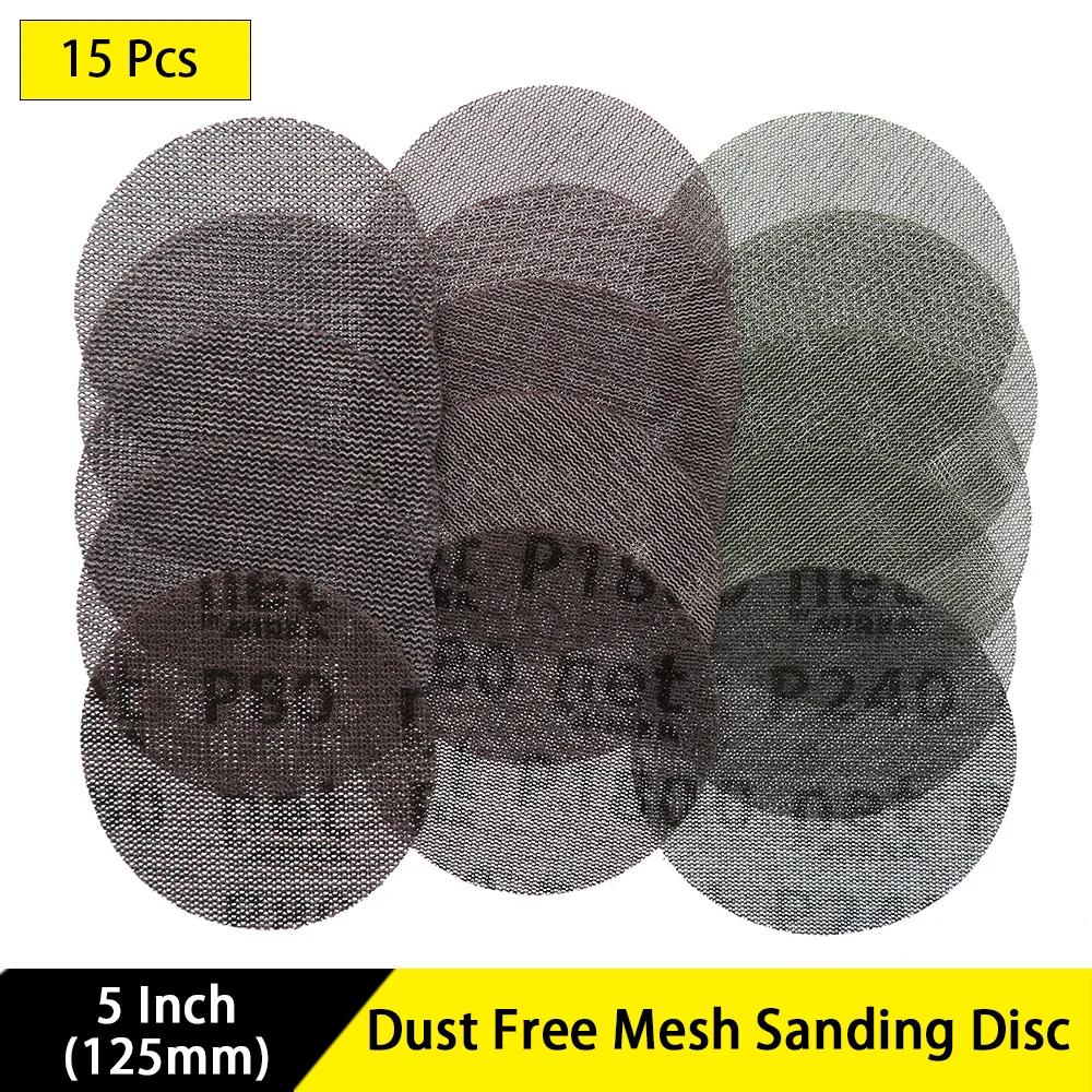 

15Pcs Mesh Abrasive Dust Free Sanding Discs 5 Inch 125mm Anti-blocking Dry Grinding Sandpaper 80 to 240 Grit