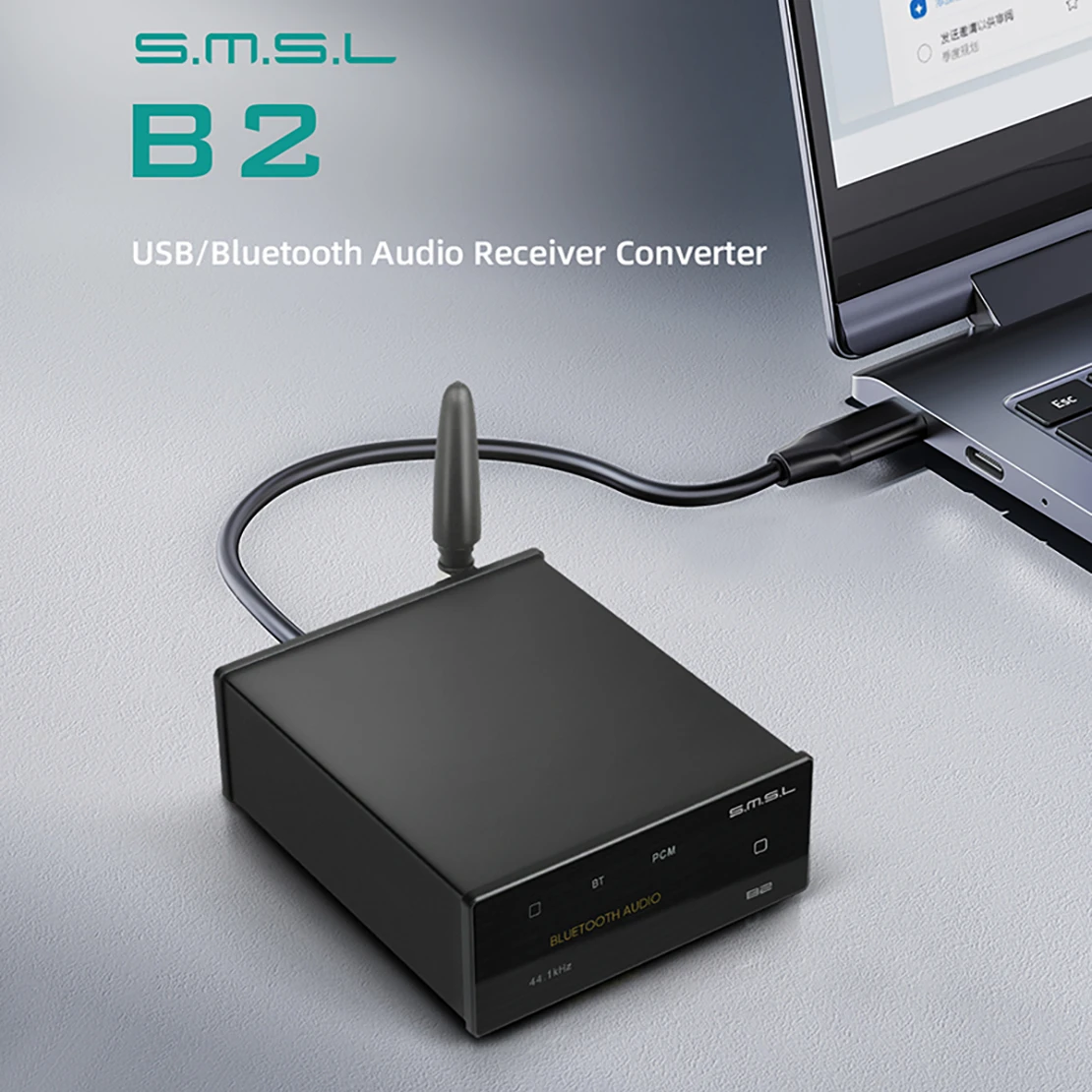SMSL B2 USB 블루투스 오디오 리시버 컨버터, CS43131 디코딩 칩, 최신 퀄코 25 리시버, 컴퓨터 노트북 태블릿용
