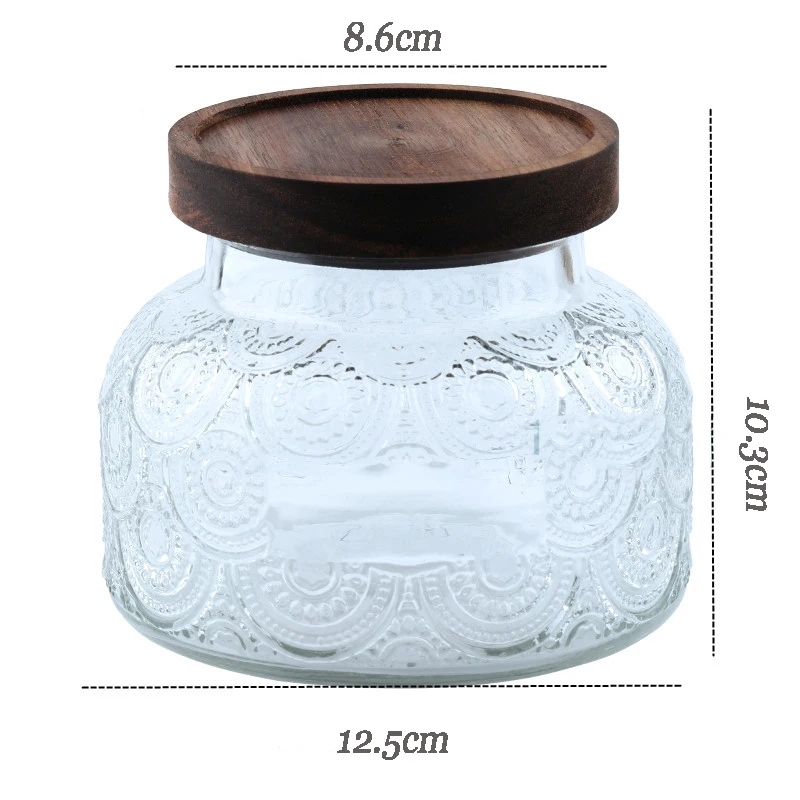 Vintage Flower Pattern Glass Storage Jar with Lid, Home Candy, Coffee Bean Storage Bottle, Kitchen Food Seasoning Sugar Jar 6