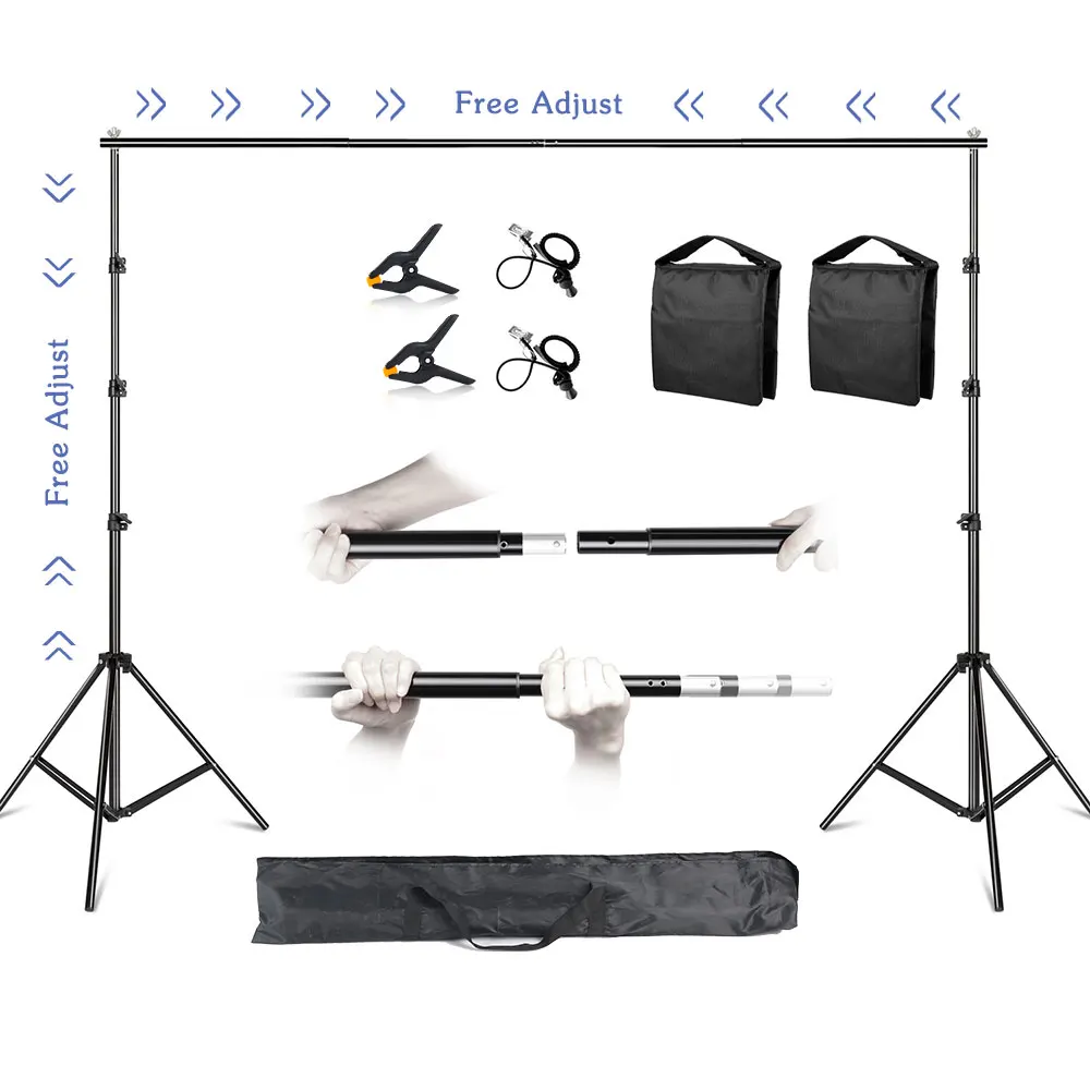 Sistema de Suporte Telescópico Fundo com Carry Bolsa Foto e Vídeo Studio Backdrop Stand 2.4 m 8.5x10ft Ajustável