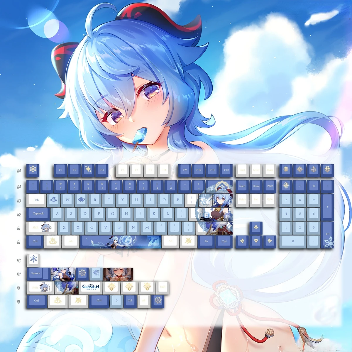 Genshin Impact-keycaps Temáticos de Personagens Ganyu Klee Cap Teclado do Jogo Perfil Cereja 129 Teclas Pbt Keycap Teclado Mecânico