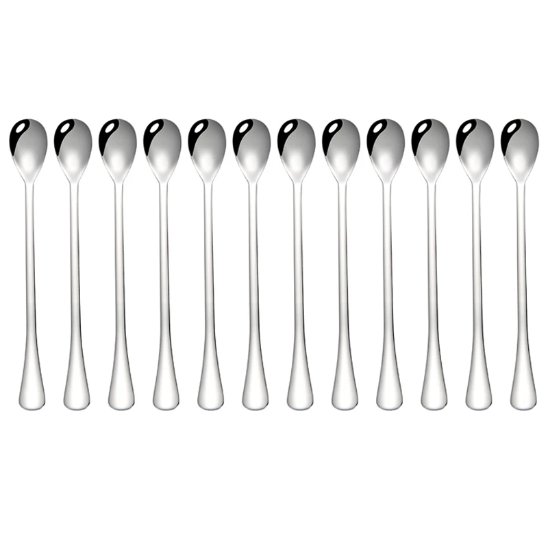 

BEAU-12Pcs Long Handle Mixing Spoon Korean Ice Cream Spoon Tea Mixing Spoon Coffee Dessert Kitchen Tableware Supplies