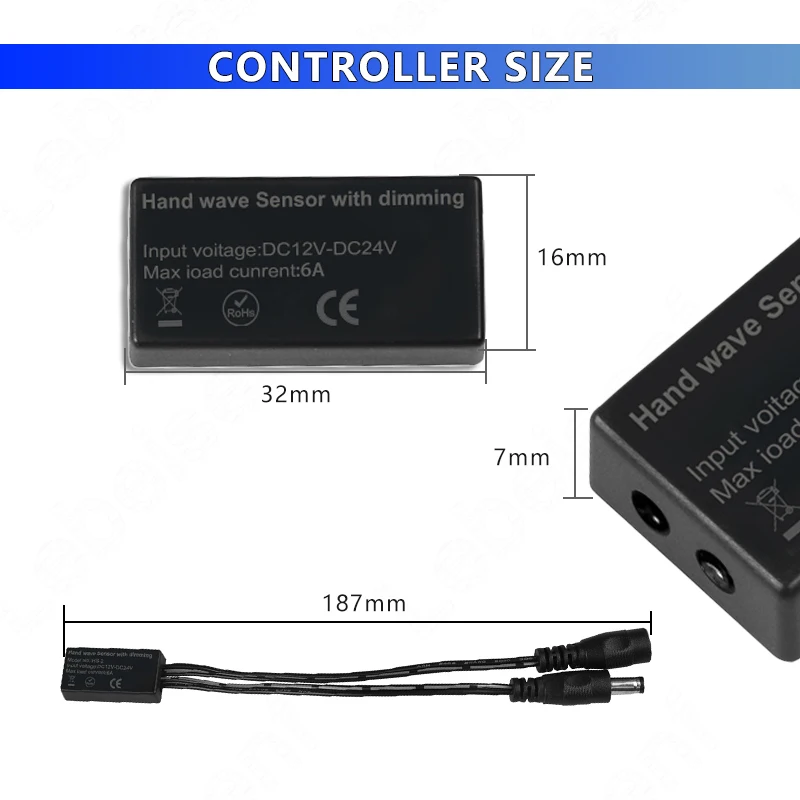 LED 센서 스위치, 핸드 웨이브 ON/OFF 도어 제어, 캐비닛 단색 LED COB 라이트 스트립용 DC 5.5x2.1mm 포트, 6A 1CH, 12V, 24V