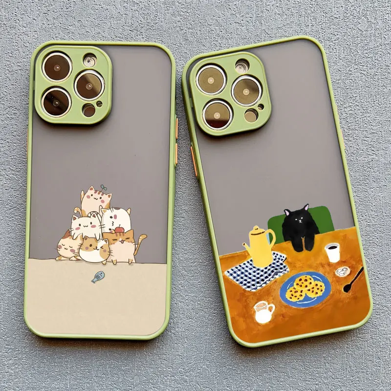 Gestapelte Katzen-Handyhülle für iPhone 17 16 15 14 13 12 11 Pro Max 13 12 Mini X XR XS Plus – Matte Hülle, süße Geschenke für Mädchen, Handyhülle – Detail 17