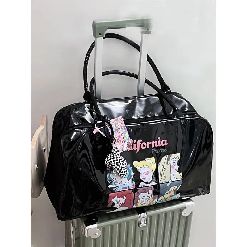 JIAERDI Large Capacity Black Tote Bag Female Vintage Cartoon Print Pu Leather Shoulder Bags Ladies Retro Y2k Handbag Aesthetic