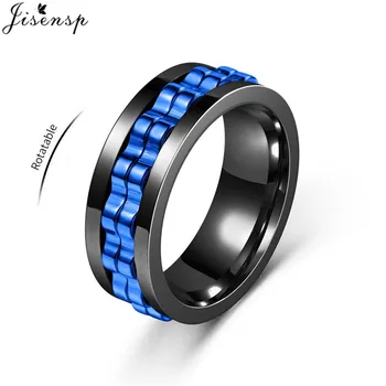 Anello in acciaio inossidabile con catena girevole antistress per uomo Punk Nero Ansia Spinner Fidget Anelli Rock Biker Gioielli Regali